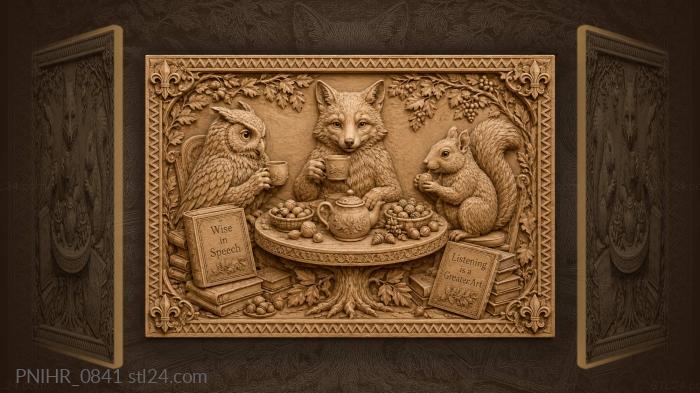 Сова лиса и белка за чаем с книгами