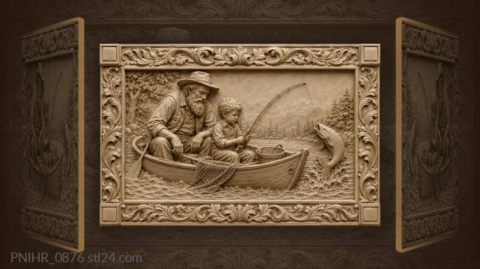 Narrative wall panels - Old man and boy fishing, PNIHR_0876. 3D stl ...