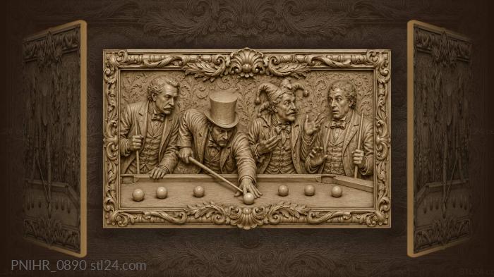 Игрок в цилиндре и шут у бильярда
