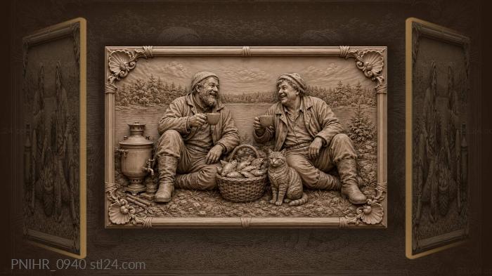 Корзина рыбы между двумя кружками