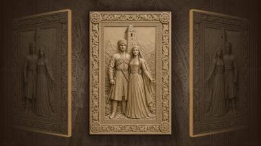 Narrative wall panels Couple near ancient stone tower 3d model