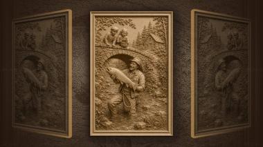 Narrative wall panels Children on the bridge watch the catch 3d model