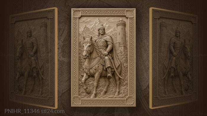 Конник с кривой саблей у снежных гор