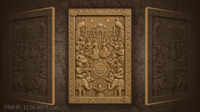 Narrative wall panels - Diwali festival with elephants and peacocks ...