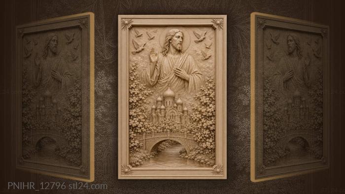 Church Panel Glass Pattern Narrative wall panels - Christ above russian church blossoms, PNIHR ...