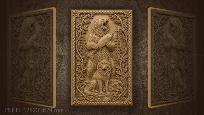 Narrative wall panels - Bear holding a fish above a wolf, PNIHR_12823 ...