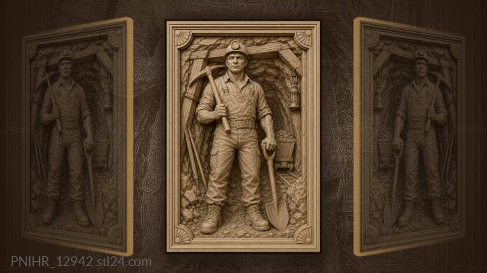 Крепкий шахтер с инструментами в забое