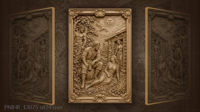 3d Model Rustic Table Leg Narrative wall panels - Rustic gathering by warm fire, PNIHR_13075. 3D ...