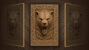 Narrative wall panels Fierce bear head with swirling fur 3d model