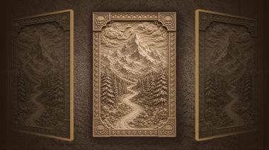 Narrative wall panels Winter mountains and forest path 3d model