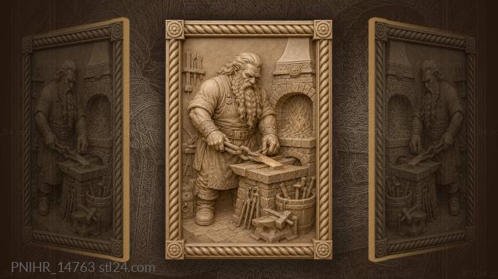Гном с клещами у кирпичного очага