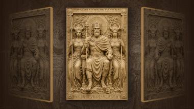 Narrative wall panels Two shield maidens in horned helmets 3d model