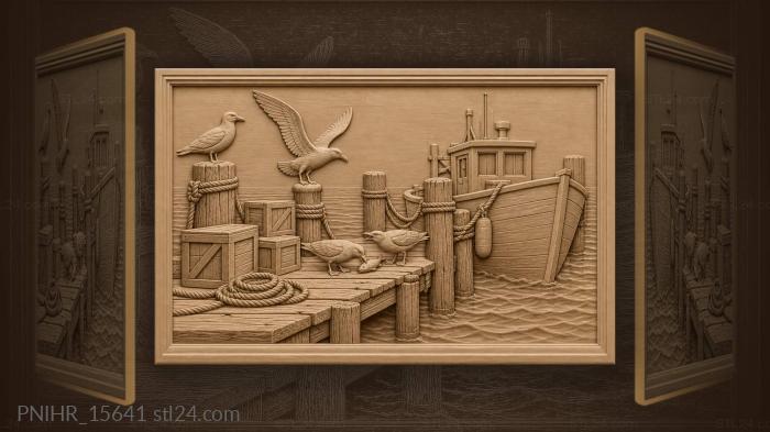 Narrative wall panels - Old pier gulls and fishing boats, PNIHR_15641 ...