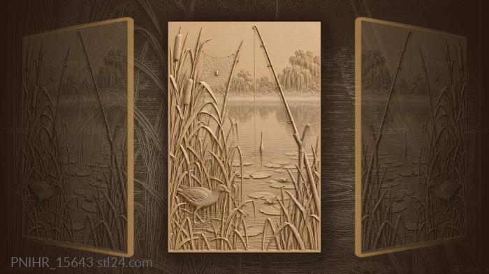 Narrative wall panels - Quiet lake misty morning fishing, PNIHR_15643 ...