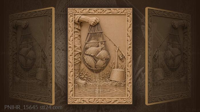 Narrative wall panels - Carp catch full fishing net, PNIHR_15645. 3D ...