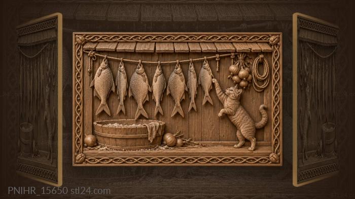 Narrative wall panels - Fish harvest cat and onions, PNIHR_15650. 3D ...