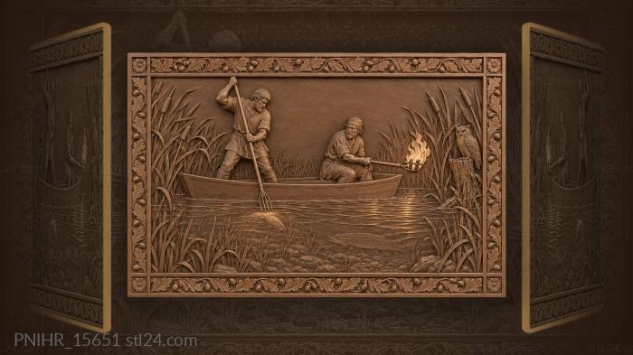 Narrative wall panels - Night fishing with spear and torch, PNIHR_15651 ...