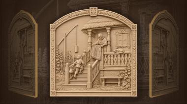 Narrative wall panels Grandmother shakes a rug above the boy 3d model