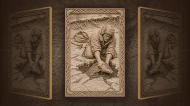 Narrative wall panels Hauling burbot by hand from under ice 3d model