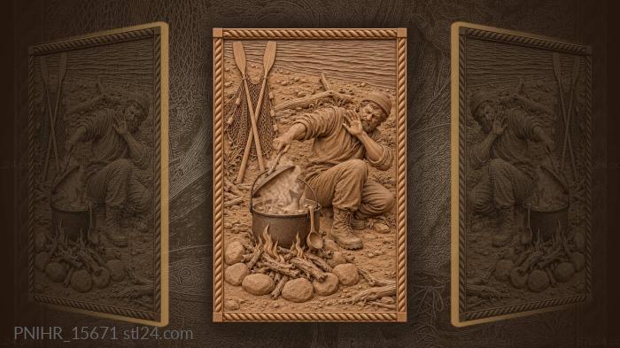 Narrative wall panels - Fisherman’s fire cooking fish soup, PNIHR_15671 ...