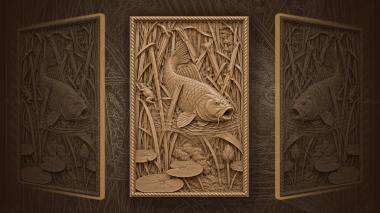 Narrative wall panels Powerful carp among river reeds 3d model