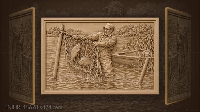 Narrative wall panels - Inspector seizing illegal fishing net, PNIHR ...