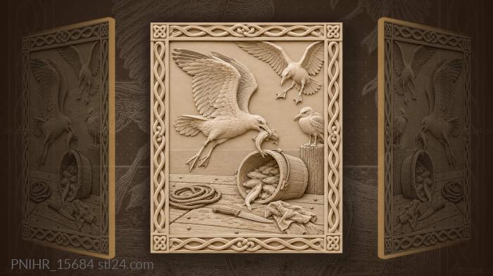 Narrative wall panels - Coastal gull and fishing haul, PNIHR_15684. 3D ...