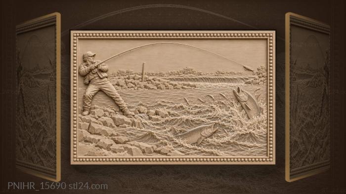 Narrative wall panels - Asp fishing action dynamic scene, PNIHR_15690 ...