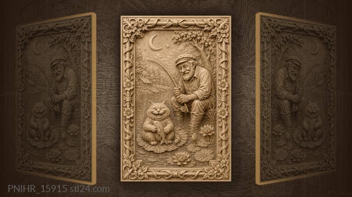 Narrative wall panels - Old man and mischievous fishing cat, PNIHR ...