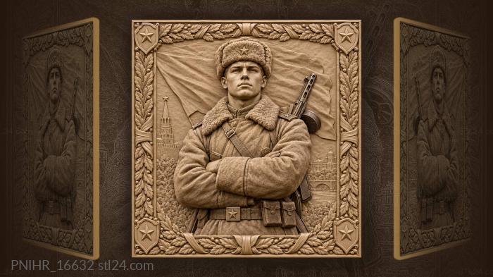 Молодой солдат с автоматом звезда