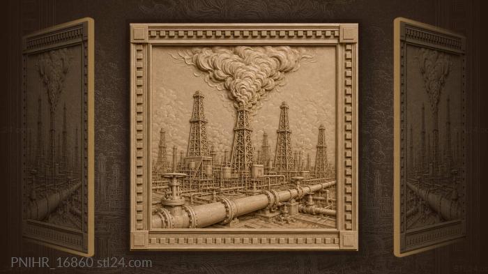 Нефтяные вышки дым и трубы