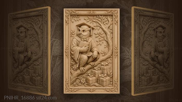 Сова выпускник с подарками и книгой
