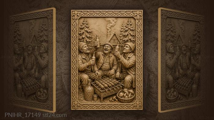 Весёлый пикник у дома с шашлыками