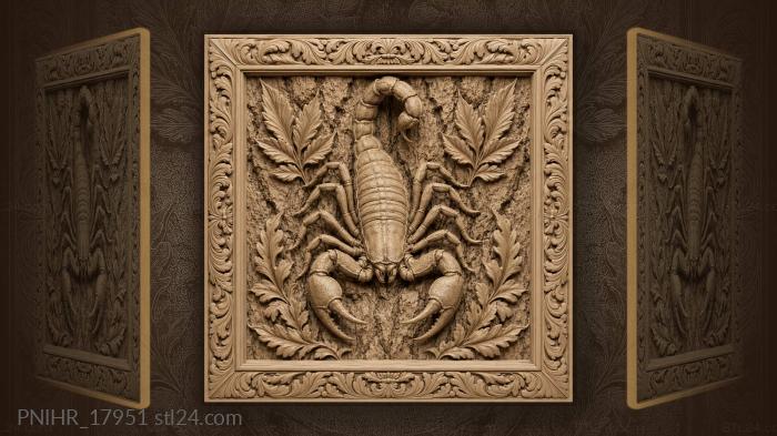 Скорпион на коре среди листьев