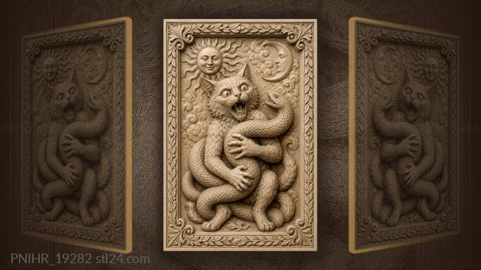 Кот обвит змеёй под улыбкой солнца