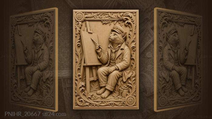 Кот художник в капитанской форме