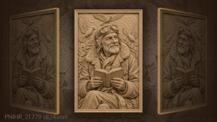 Старик летчик с книгой птицы