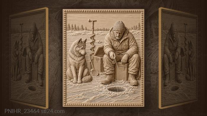 Пёс у лунки с ледовым буром