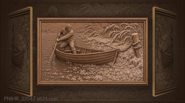 Первая льдина и лодка рыбака