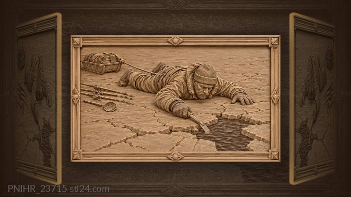 Рыбак ползет к проруби