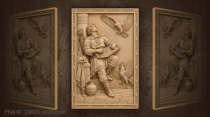 Богатырь играет на гуслях во дворе