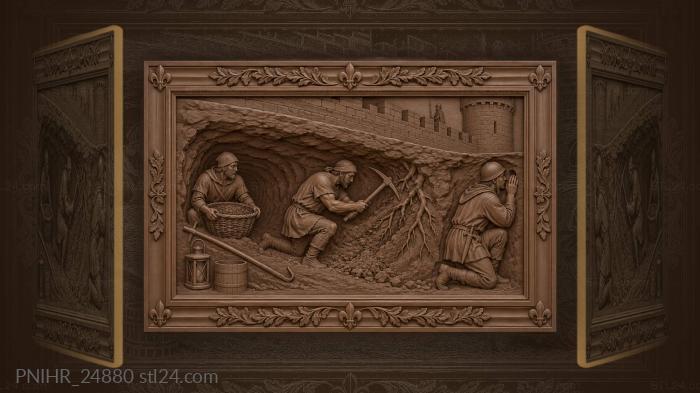 Сапёр киркой бьёт под стену