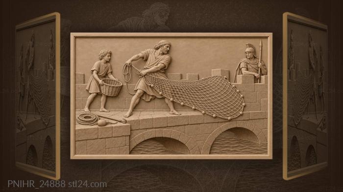 Рыбак забрасывает сеть у моста