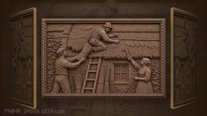 Мастер крышу латает деревенская сцена