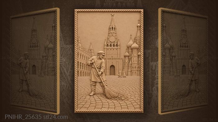 Дворник метет брусчатку красной площади · собор Василия Блаженного