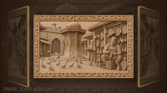 Медник выстукивает кофейник у фонтана