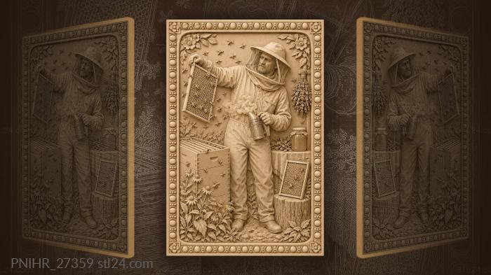 Дым окутывает пчеловода с сотами