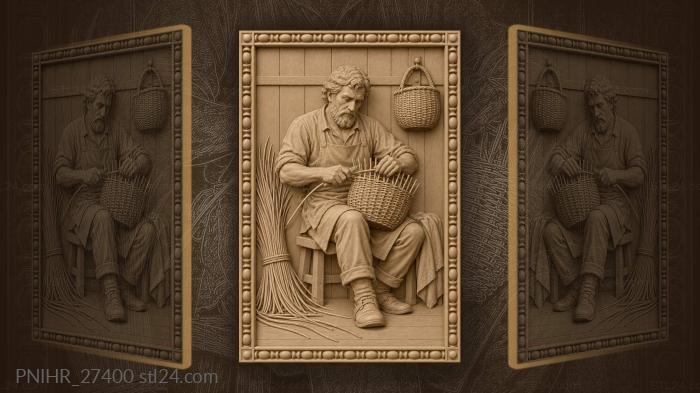 Корзинщик подрезает прутья ножом