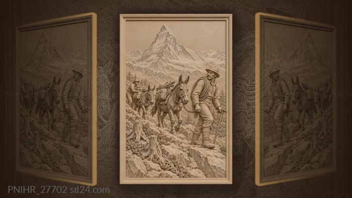 Альпийский проводник с мулами в горах