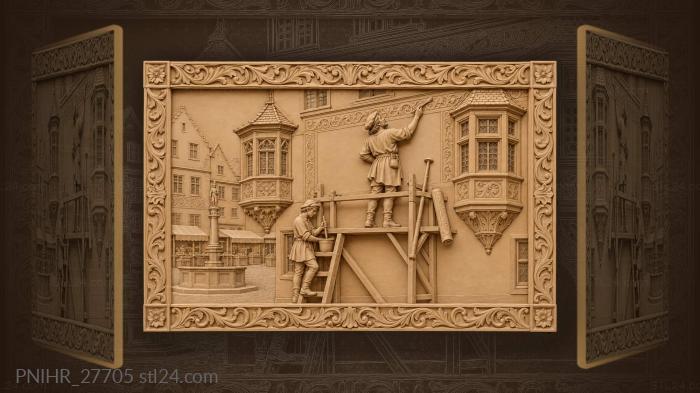 Художник пишет фасад старинного дома
